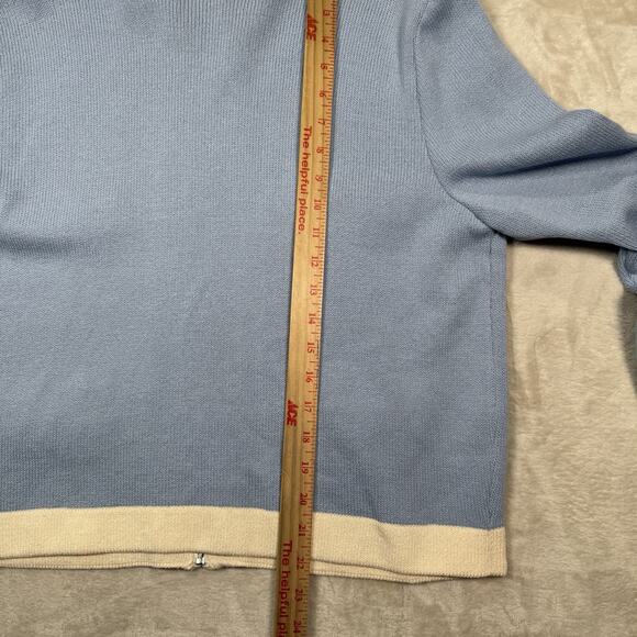 VTG St. John by Marie Gray Butterfly Cardigan Jacket Size Large Blue Cream Italy - Picture 7 of 8